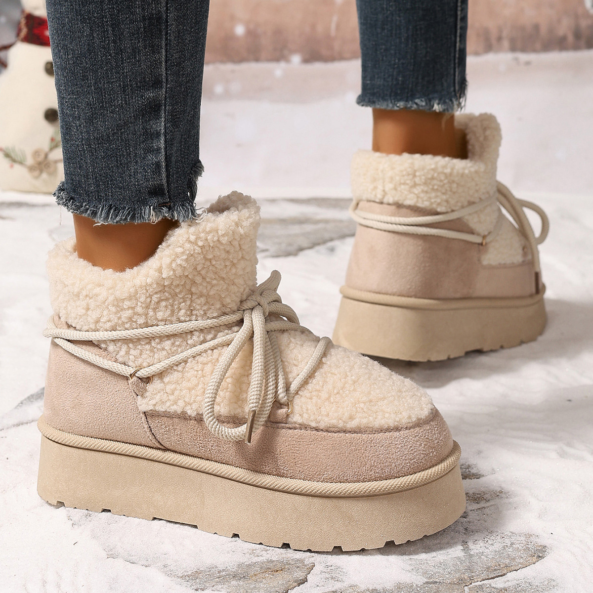 Autumn and winter new fashion cashmere thickened warm short tube slip-on elastic snow boots_voghion.com