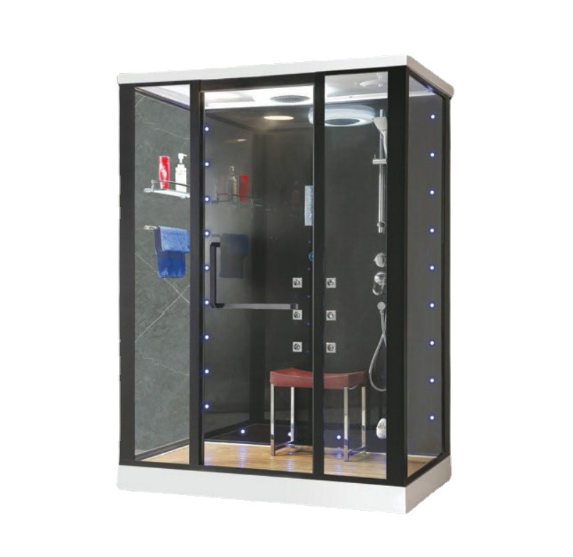 Sala de baño con puerta corredera de vidrio rectangular de una pieza separación húmeda y seca con boquilla de masaje de espalda sala de ducha sala de vapor