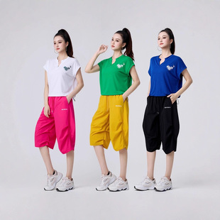 Summer New Ice-Feel Fashion Wide-Leg Cropped Pants for Square Dance, Fitness, Sports, Outdoor Leisure, Versatile Trendy Pants
