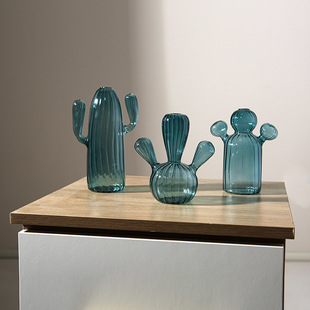 Cactus glass vase ornaments desktop small fresh glass decorations simple home living room decoration