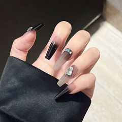 浪漫高級感黑色純欲穿戴甲24片甲片指甲貼片歐美假指甲長款nails