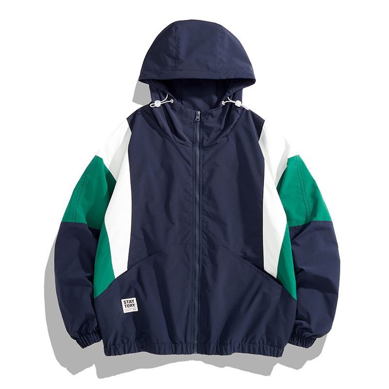 2025 New Color-Blocking Men's Jacket Youth Coat Student Spring and Autumn Hooded Color-Blocking Loose Running Wear Trendy