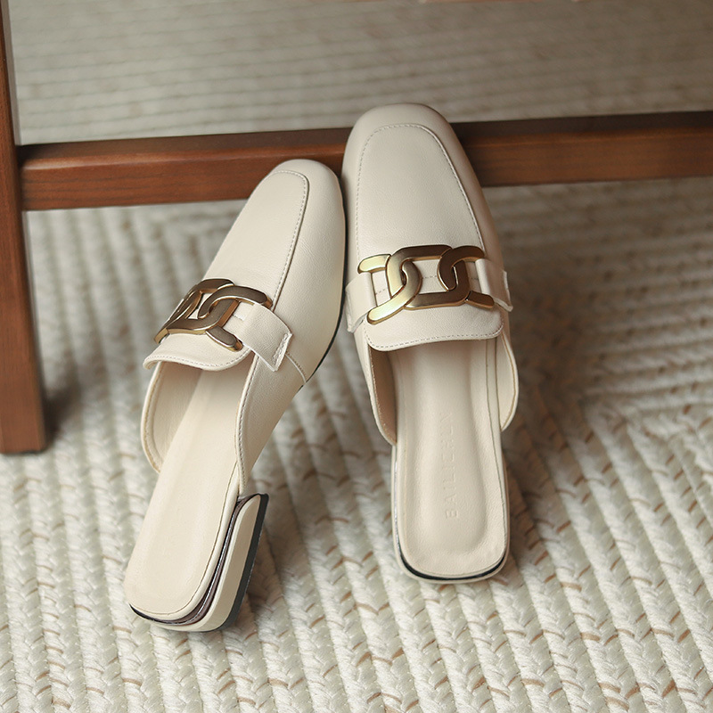 2022 new slippers women's summer outerwear fashion square toe British plus size women's shoes chunky heel sandals loafers lazy shoes_voghion.com