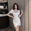 Folded tight fitting buttocks wrapped dress with chest pads
