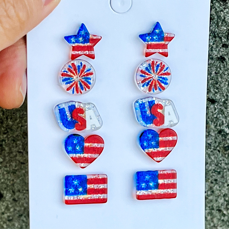 A Pack Of 2 Pairs Simple Style Geometric National Flag Star Printing Arylic Ear Studs display picture 2