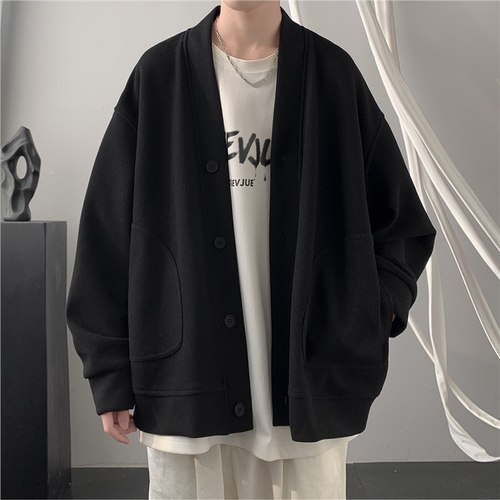Men's V-neck Cropped Hoodie Sweatshirt Trendy Brand Spring and Autumn  New Relaxed Casual Top Outerwear
