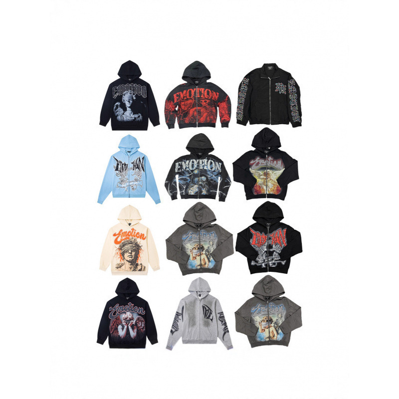 Men's Cross-Border Autumn and Winter Trendy New Mixed Emotion American Street Retro Hip-Hop Street-Style Hooded Sweatshirt Men's Cross-Border Autumn and Winter Trendy New Mixed Emotion American Street Retro Hip-Hop Street-Style Hooded Sweatshirt