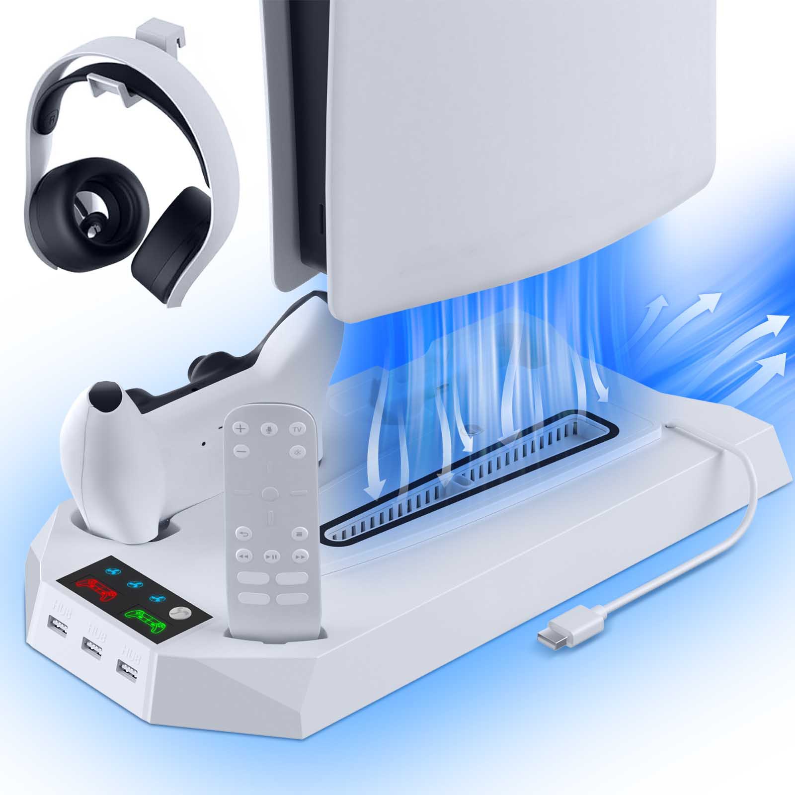 Nuevo producto PS5PRO/PS5 Slim/PS5, base de refrigeración con ventilador DE/UHD, base multifuncional con carga para controladores