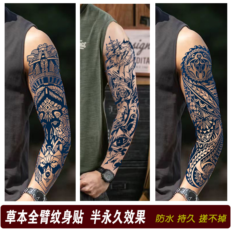 Calcomanías de tatuaje semipermanentes de brazo completo para hombres y mujeres brazo imagen grande jugo de planta no puede lavar las pegatinas de tótem de tatuaje