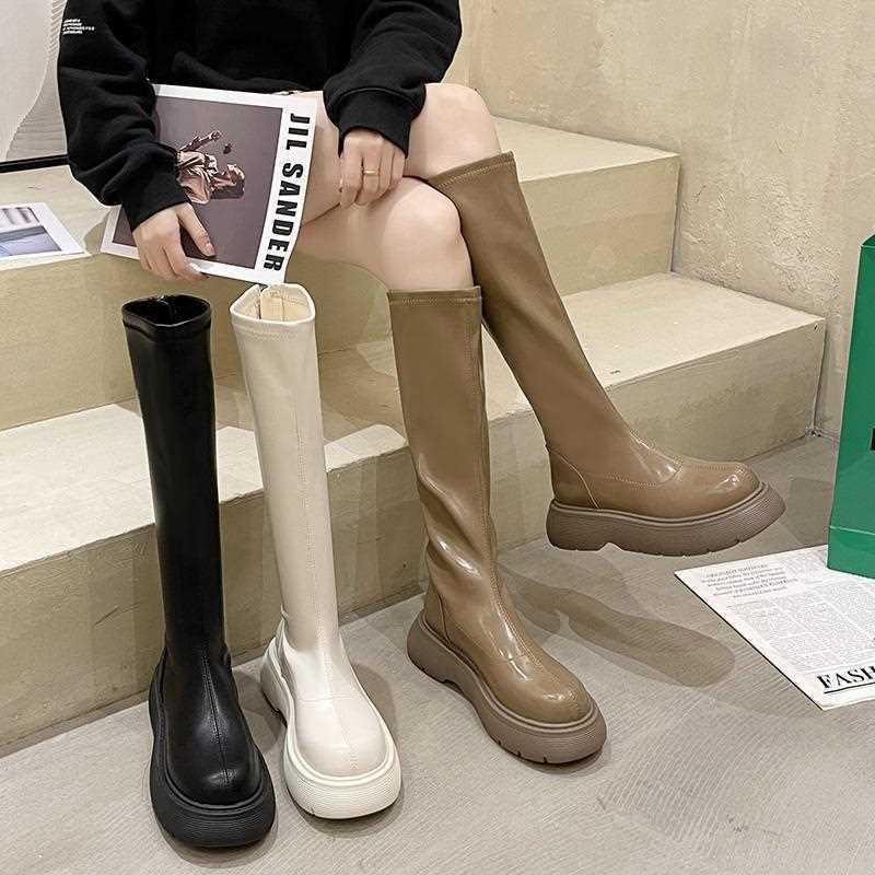 增高显瘦不过膝长靴女2021年新款高筒时尚百搭小个子英伦风骑士靴