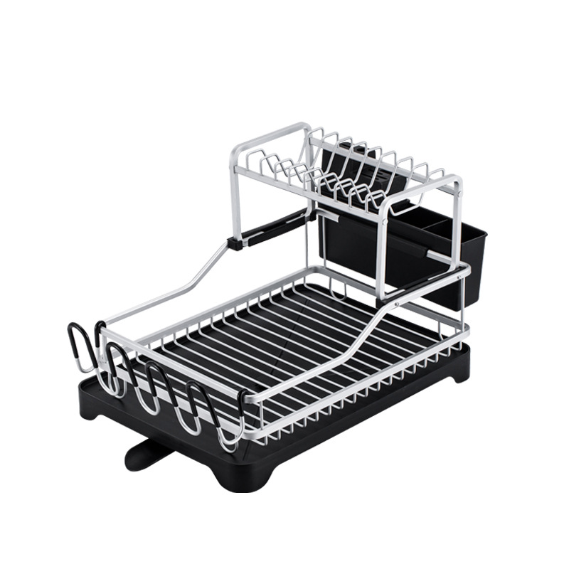 Ventas directas de fábrica de estantes para platos de cocina de aluminio de doble capa de aleación de aluminio, desmontaje y desagüe, estantes para platos, estantes para cocina