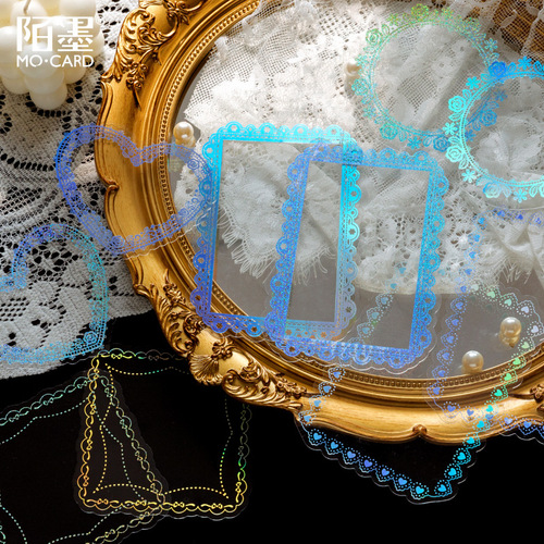 Momo PET hot-color gold laser collage card, Galaxy Brilliant Series, 8 types of retro dreamy pocket photo frames and stickers