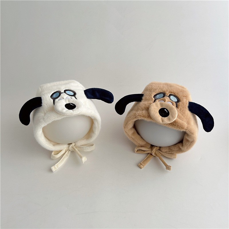 Bebé sombrero de peluche invierno caliente más peluche grueso sombrero protector de orejas lindo perro volador para niños y niñas correa sombrero frío