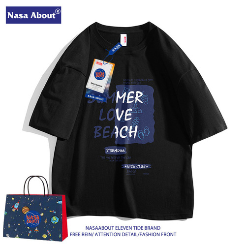 NASA联名新款短袖男夏季纯棉t恤宽松时尚大码圆领青少年情侣学生