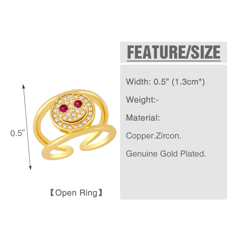 Simple 18k Gold Plated Zircon Double Smile Copper Ring Wholesale Nihaojewelry display picture 1