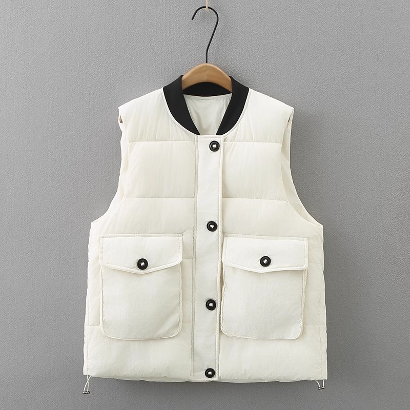 204 Europa estación de plumón chaleco de algodón mujer otoño invierno nuevo diseño relajado casual sensación de bolsillo chaleco chaqueta