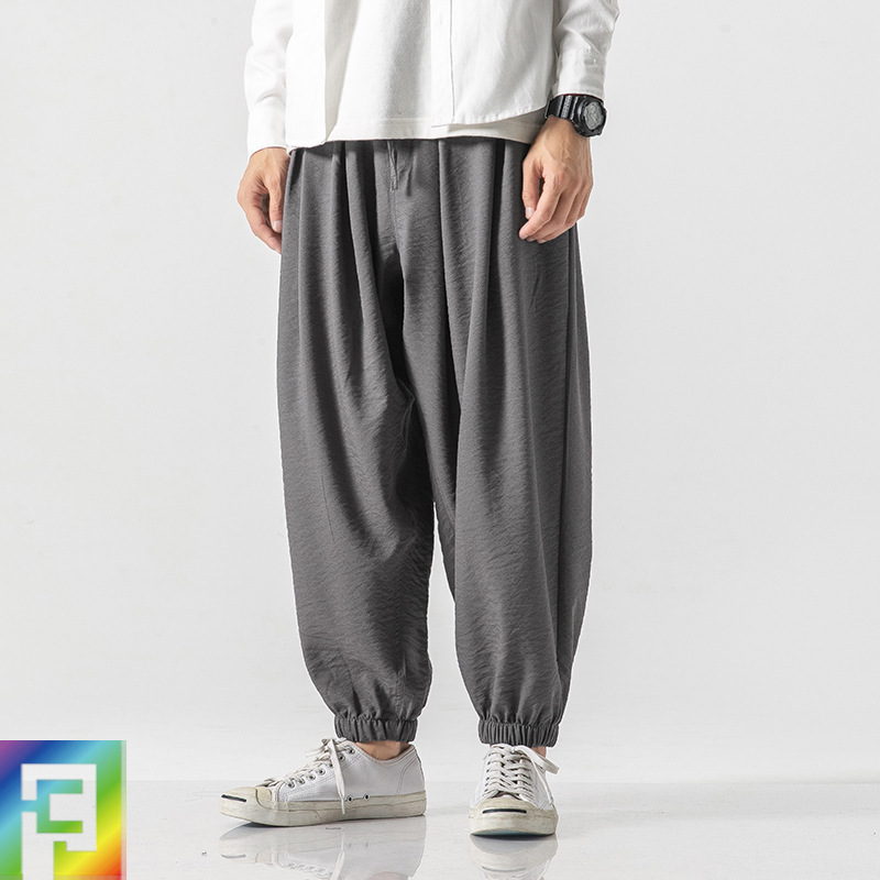 Pantalones casuales para hombres de primavera y otoño, pantalones sueltos de talla grande, pantalones anchos con cordón japonés, pantalones retro Harlan para hombres de estilo de Hong Kong