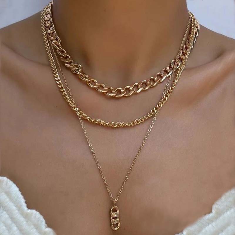 Simple Alloy Necklace Hip-hop Thick Stitching Multi-layer Clavicle Chain display picture 2