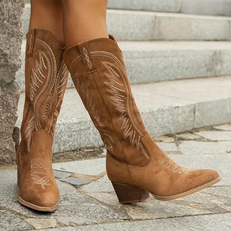 2025 New Cross-Border Dropshipping Women's Low-Heeled Cowboy Boots