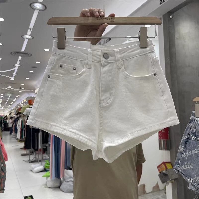 White Super Short Tight Denim Hot Pants 2025 Summer New Simple All-match Stretch Long Wide Leg Pants