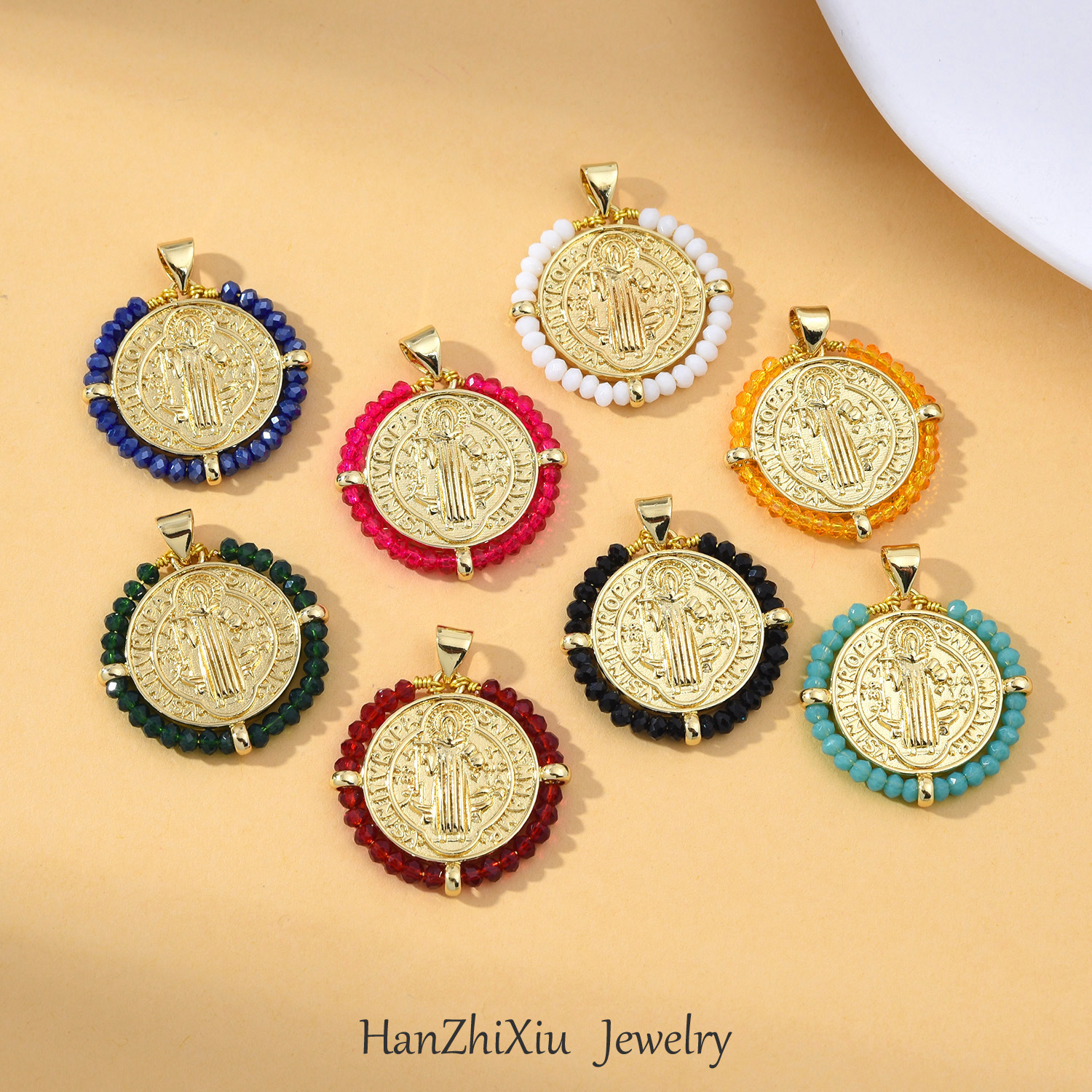 Europa y los Estados Unidos transfronterizos nuevos collares redondos de color de la Virgen María de moda retro collar de perlas geométricas joyas para mujeres