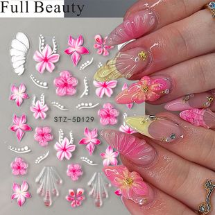 Full Beauty Cross-Border New Embossed Sticker Ins Gentle Wind Ice Transparent Gradient Flower Small Flower Nail Art Sticker