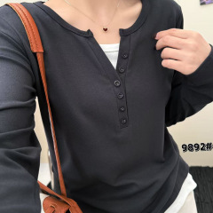 2025年秋款打底衫女宽松休闲韩版学院风假两件打底衫T恤亲肤上衣