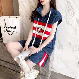 外贸出口含棉时尚牛仔套装女新款气质显瘦洋气减龄运动风两件套女