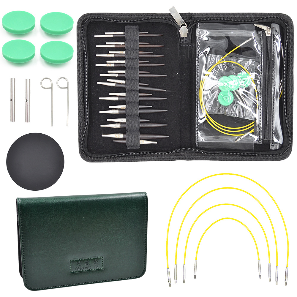 环形针套装可拆卸换绳彩色编织棒针加长pu编织工具碳化竹环形针