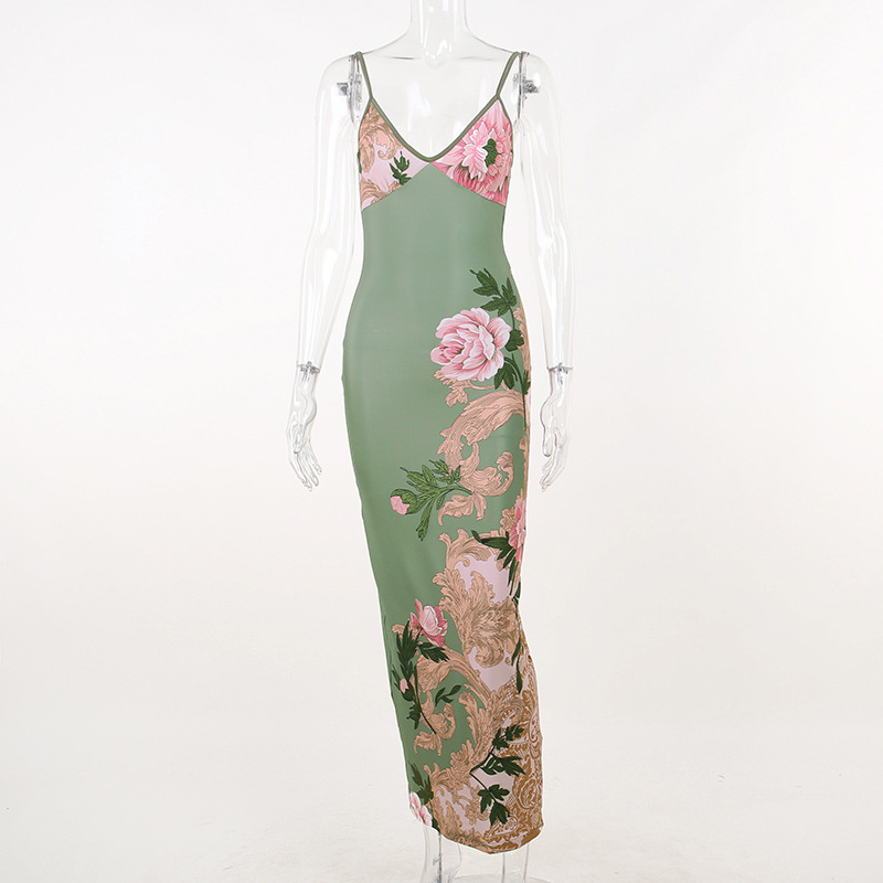 Women's Strap Dress Vacation V Neck Printing Sleeveless Flower Maxi Long Dress Daily Date display picture 10