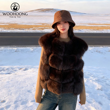 吾凰冬装新款真毛皮草外套整皮狐狸毛狐狸马甲女短款坎肩飞飞袖