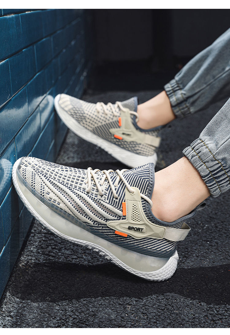 新款飞织透气网面鞋男士系带圆头运动鞋潮流椰子鞋