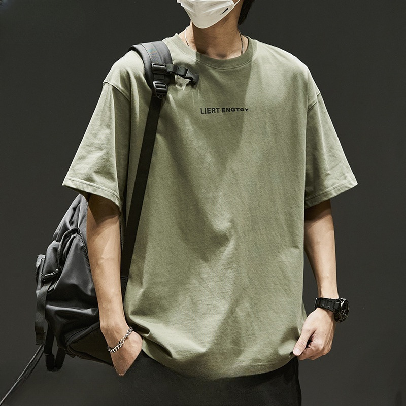 Short-sleeved T-shirt Men's Japanese-style Simple Cotton Heavy-weight T-shirt Loose Trendy All-match American Casual Top Clothes for Summer