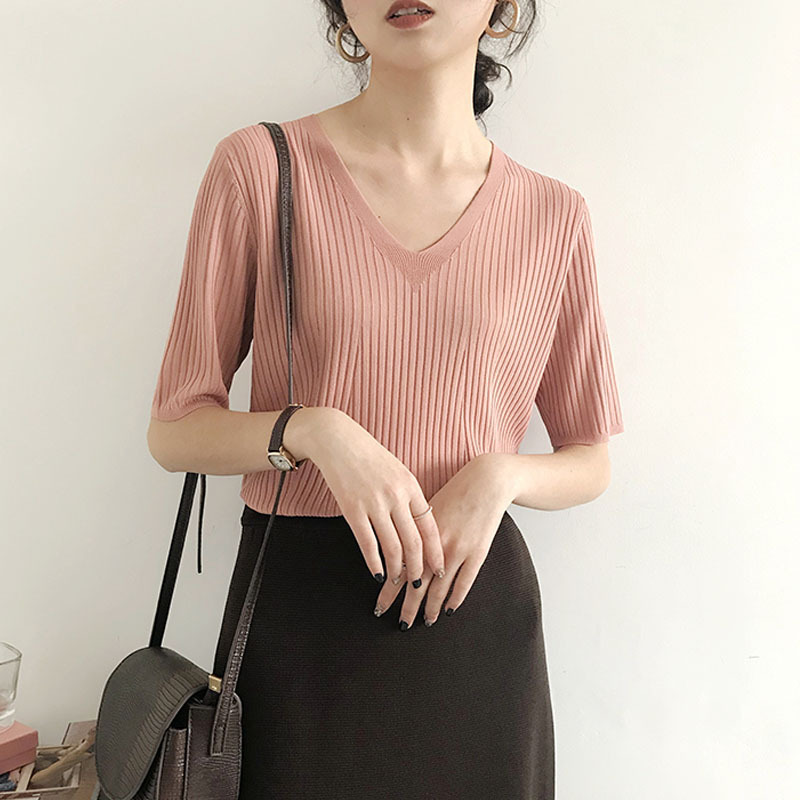 브이넥 핑크