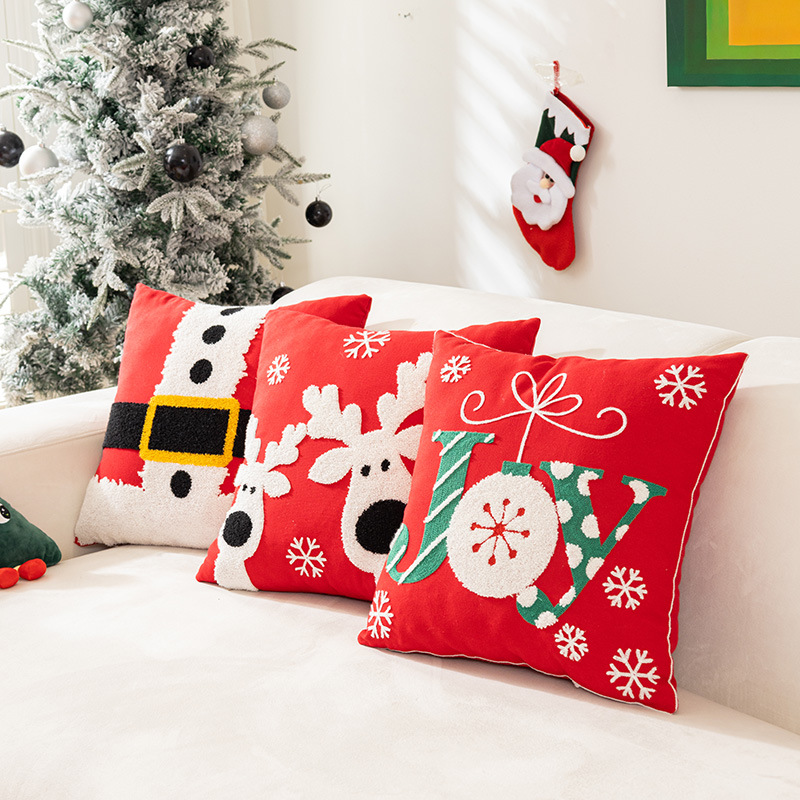 Christmas Towel Embroidered Pillow Cover Holiday Home Decoration Sofa Cushion Christmas Pillow Living Room Cushion Cover_voghion.com