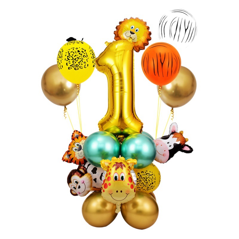 Transfronterizo nuevo bosque animal fiesta traje globo combinación digital molde de aluminio globo columna cumpleaños diseño Decoración