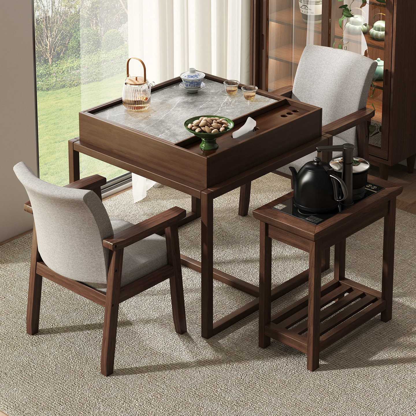 Mesa de té de madera sólida del balcón, nueva mesa cuadrada china, mesa casera simple, mesa de té cuadrada Zen casual