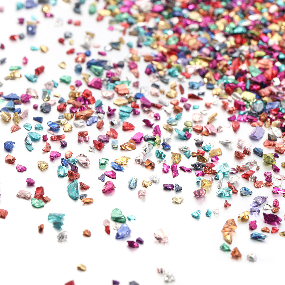 Cross-border DIY Crystal Ceramic Painting Gold Sand Silver Sand Nail Art Craft Glass Crushed Stone Decorative Painting Material Irregular Color Sand Stone