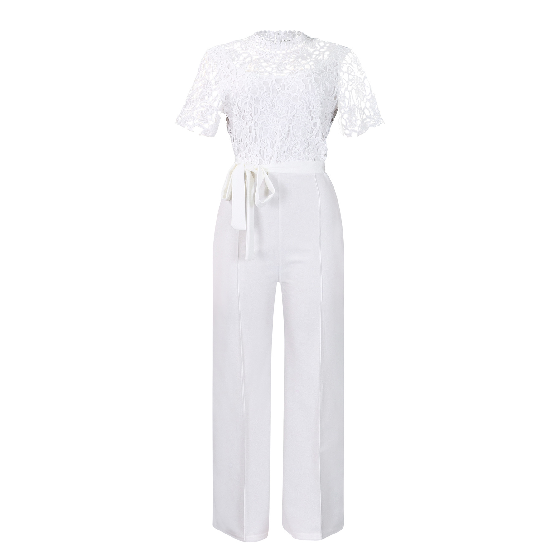 546g Weight Short Sleeve Sleeve Length Polyester Fabric Type High Waist Waist Line Jumpsuits Pants Type Daily Occasion Loose Fit Type Solid Color Pattern Summer Season Women's Gender Lace Design Casual Style Women's Daily Casual Solid Color Lace Jumpsuits 61