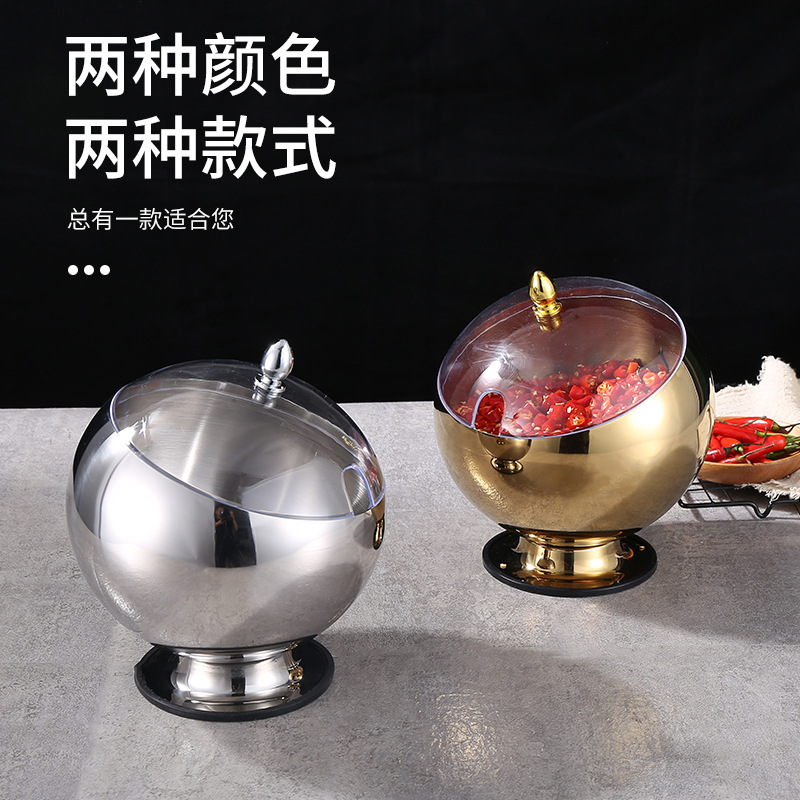 Stainless steel slanted rim sauce bowl with stand for home kitchen, hot pot restaurant, self-service tableware, spicy hot pot dipping bowl with lid