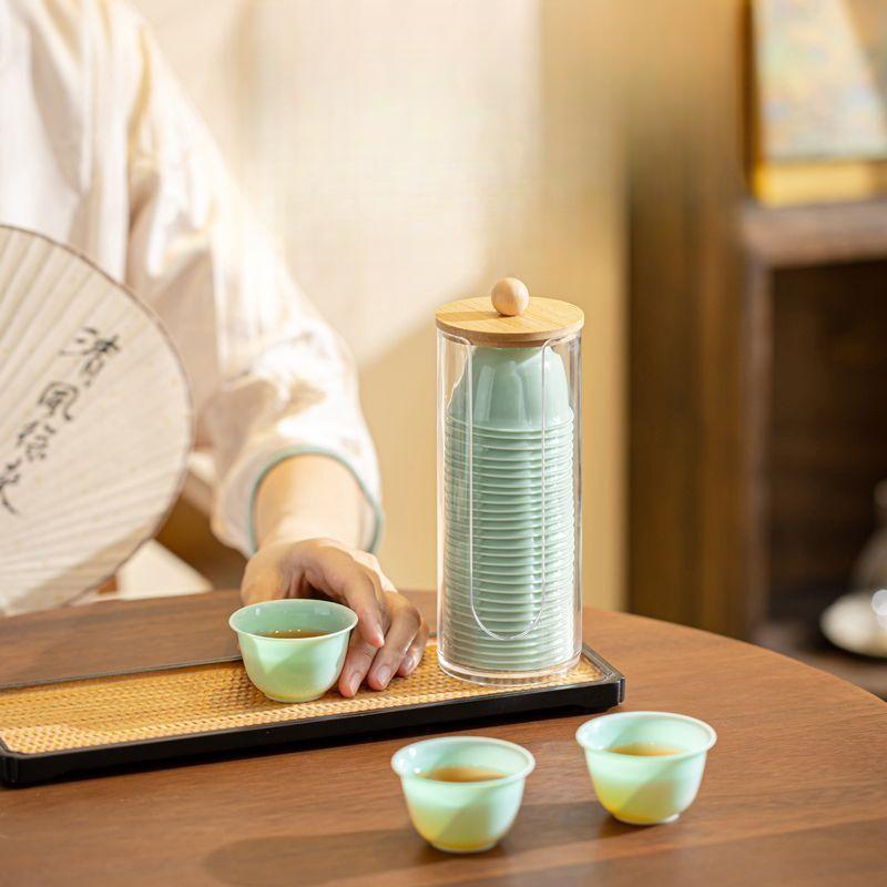 Portable disposable tea cup, jade-like imitation jade, high-end Chinese-style tea tasting cup, thickened and hardened, new anti-scalding cup