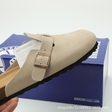 BK高版外穿厚底包头半拖勃肯鞋真皮牛反绒博肯鞋男女情侣平底软木