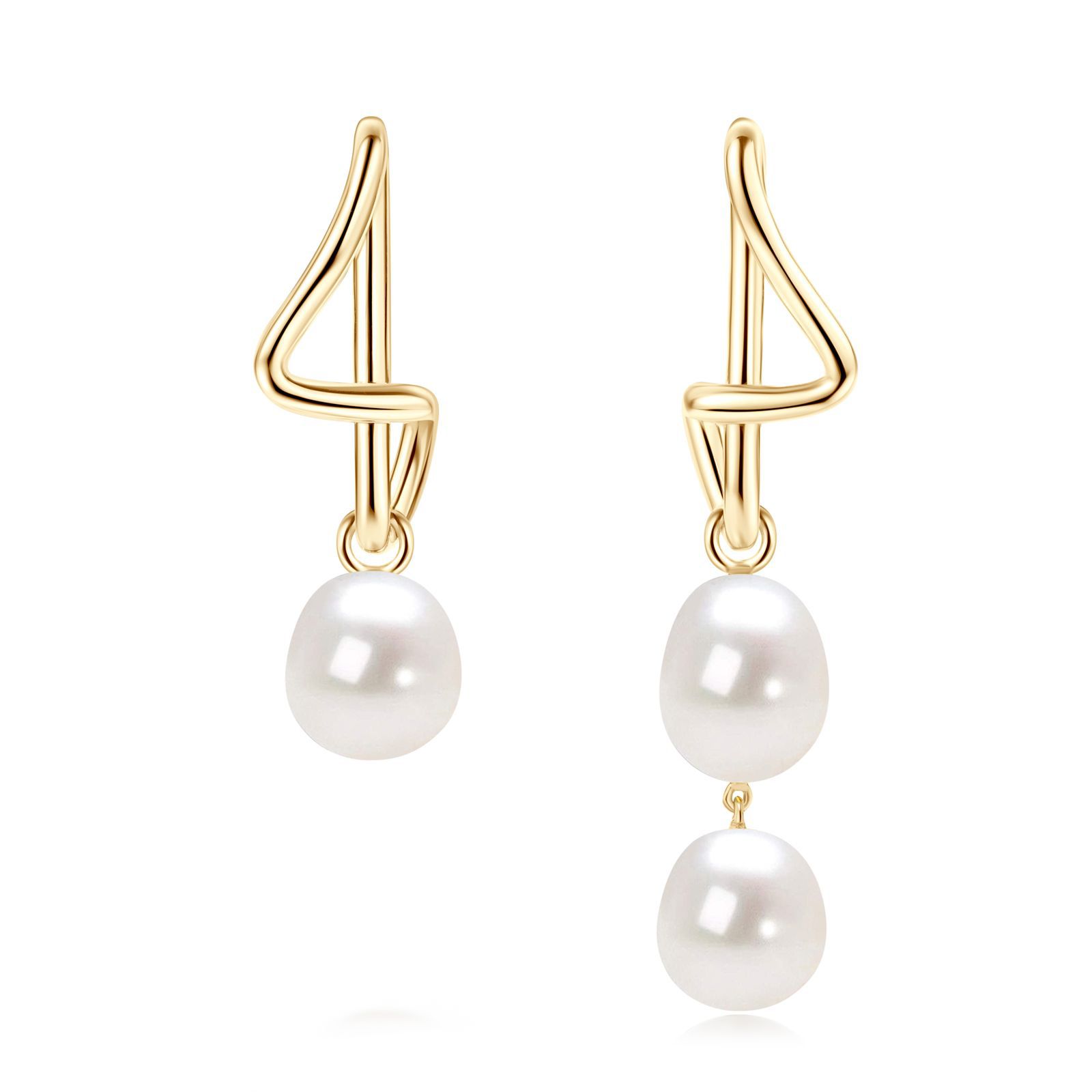 Elegant and Unique Ladies Pearl Earrings in Asymmetrical Design, 925 Sterling Silver Jewelry for Women