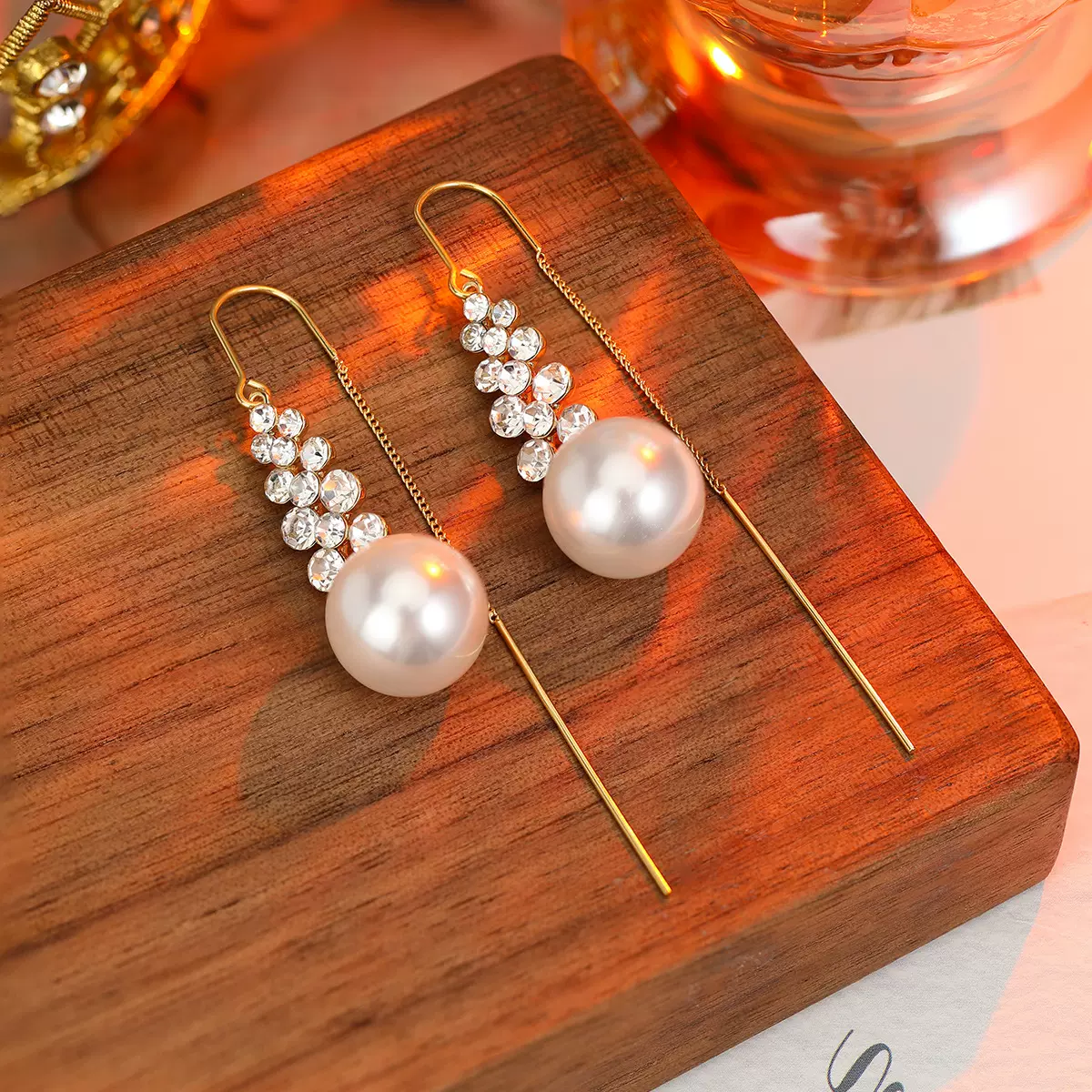 威德妮 小众精致时尚微镶锆石珍珠流苏耳线女网红个性显瘦耳饰品