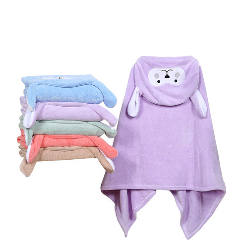 Children's bathrobe cloak coral velvet baby hooded cartoon bath towel baby bath beach quick-drying children's bathrobe