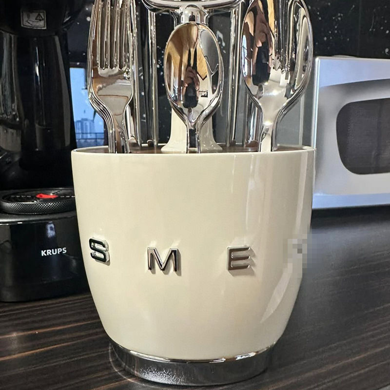 メーカー現物SMEGスマグネット赤クリーム風キッチンステンレス食器レトロセットナイフフォークスプーンホルダー|undefined