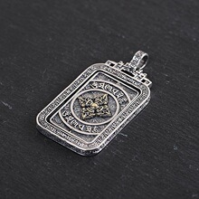 金鹿王S925纯银可旋转吊坠复古工艺梵文六字真言男士霸气个性项坠