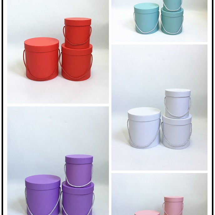 纯色烫金 圆形礼品盒三件套 鲜花抱抱桶 圆桶花盒生日礼物盒