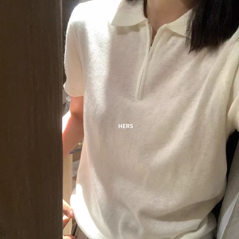 2026 Spring/Summer New Korean Style Simple Versatile Polo Collar Short Sleeve Half-Zip Knitted Sweater Soft Base Shirt for Women Trendy 2026 Spring/Summer New Korean Style Simple Versatile Polo Collar Short Sleeve Half-Zip Knitted Sweater Soft Base Shirt for Women Trendy