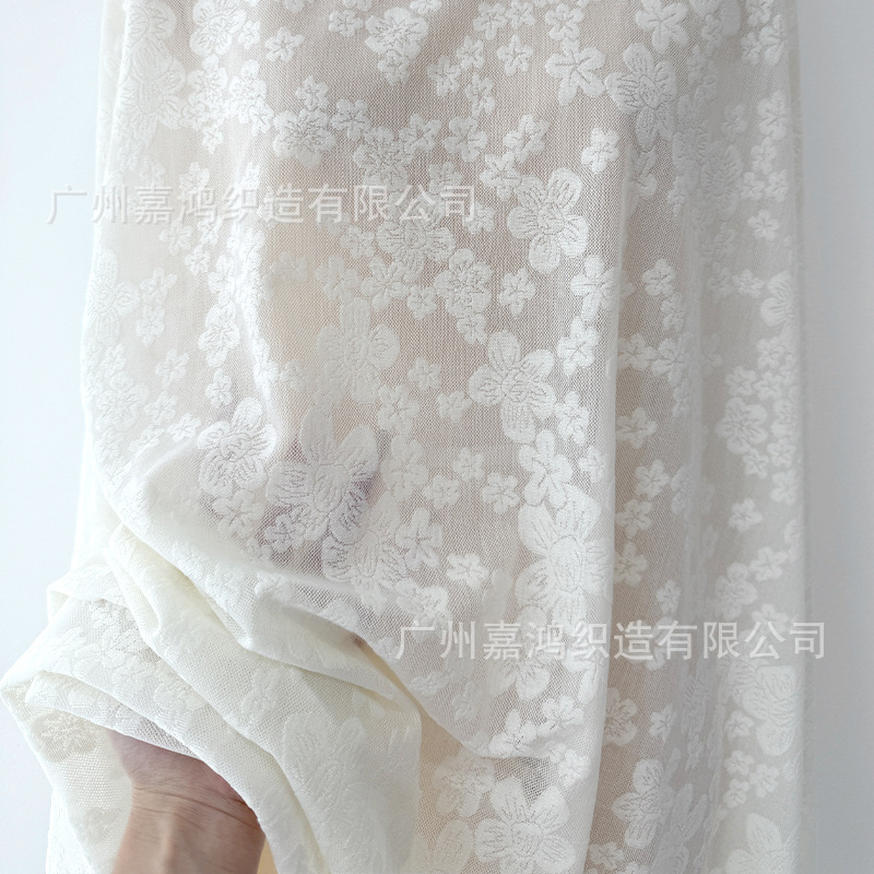 Tejido de encaje elástico de poliamonio tamaño de tela jacquard de ciruela tela de ropa de mujer blusa tela camisa